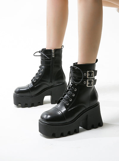 Women's Side Zipper Motorcycle Platform Boots