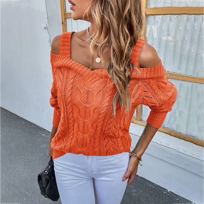Sexy Shoulder Leakage Twist Sling Sweater