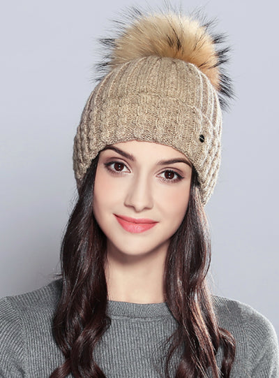 Fur Hat Female Elegant Wool Knitted Winter Brand 
