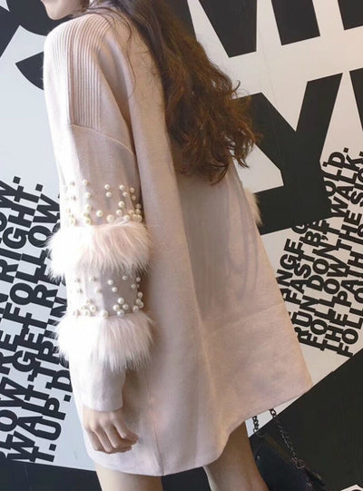 Knitted Dress Loose Pink Long Sleeve Women Sweater