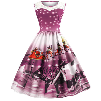 Sleeveless Christmas Print Slim Dress
