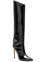 Mirror Leather Pointed High-heeled Boots