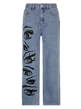 Printed Loose Straight Jeans Pants