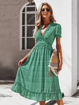 Sexy V-neck Printed Chiffon Big Swing Dress