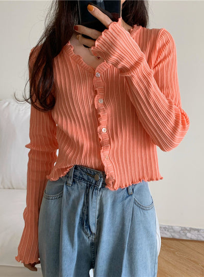 Women V-Neck Thin Cardigan Long Sleeve Button Slim Knitted Sweater