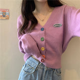 Women Sweet V-neck Long-sleeved Cardigan Sweater