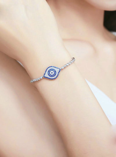 925 Sterling Silver God Eyes Tennis Bracelet Clear 
