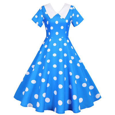 V-neck Polka Dot Print Short Sleeves Dress