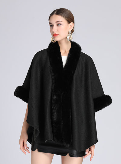 Fur-padded Faux Rex Rabbit Fur Collar Shawl Cape