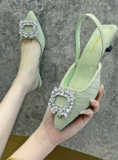 Square Buckle Diamond Pointed Shallow Shoes