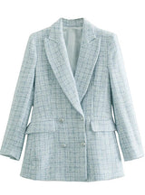 Women Tweed Blazer Vintage Office Lady Jacket Coat