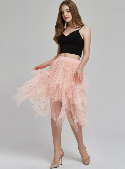 Cake Skirt Sequined Star Skirt Irregular Mesh Skirt