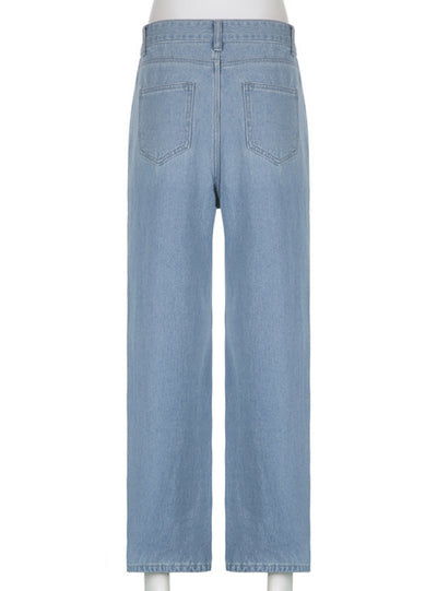 Multi-pocket Low Waist Loose Straight Denim