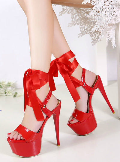 Women Shoes Open Toe Lace Up Heels Sandals