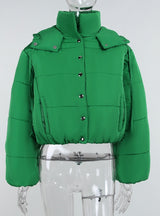 Short Hooded Long Sleeve Cotton-padded Jacket
