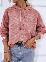 Hooded Drawstring Solid Color Pullover Sweater