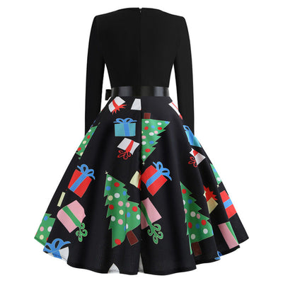 Retro Printed Christmas Dress
