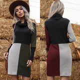 Collar Knit Stitching Sweater Dress