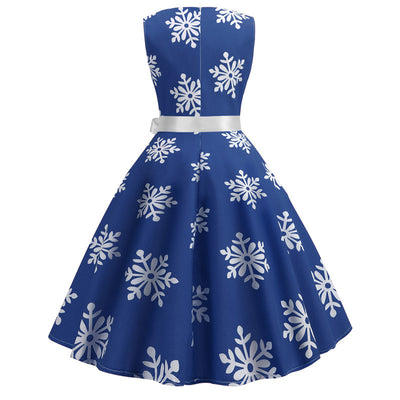 Snowflake Print Christmas Retro Dress