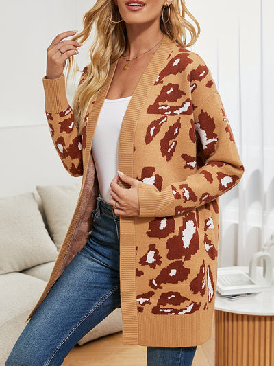 V-neck Leopard-print Long Cardigan