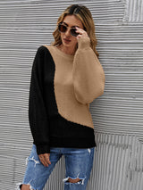Crew Neck Bottoming Shirt Contrast Color Sweater