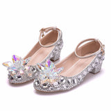 Square Round Head Crystal Flower Wedding Shoes