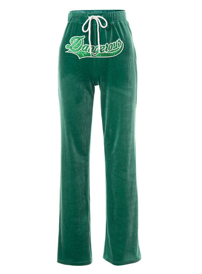 Women Letter Waist Tie Trousers Pant