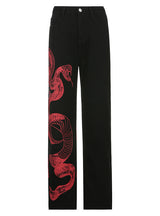 Snake Print Contrast Color Loose Casual Jeans