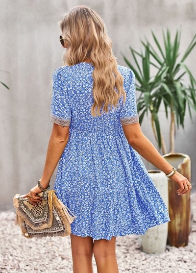 V-neck Floral Short-sleeved Dress