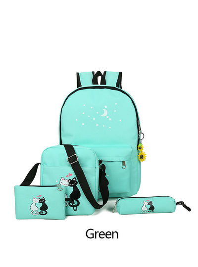 5 Pcs/set Women Backpacks Cute Cat School Bags 