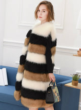 Fur Coat Artificial Fox Fur Mosaic Contrast Color