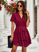 V-neck Casual Solid Color Dress