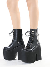 Front Lace-up Square Toe High Heel Female Booties