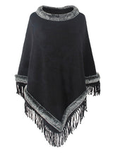 Women Cloak Knit Fur Collar Shawl