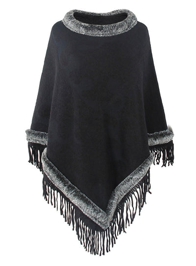 Women Cloak Knit Fur Collar Shawl