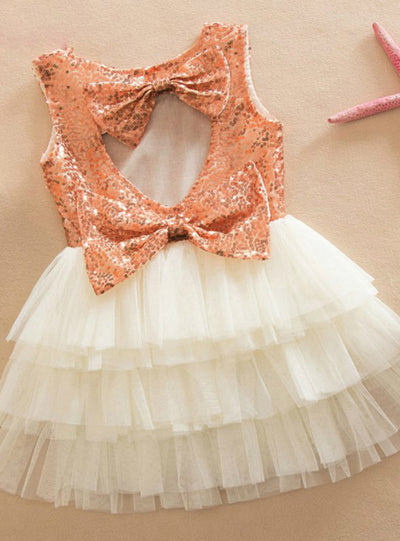 Baby Girls Sequined Bow Dress Kids Wedding Party