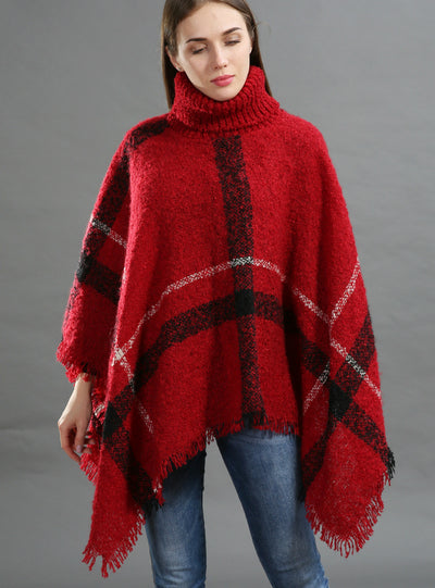 Middle Length High-Necked Knitwear Cape Shawl Blouse