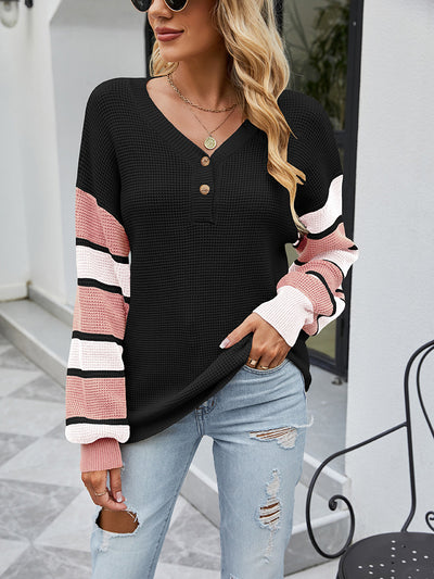 Loose Pullover Stitching Contrast Sweater
