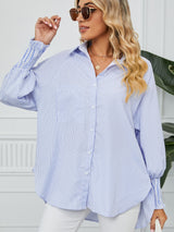 Pleated Loose Striped Shirt Top