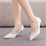 Thin Heel Lace Beaded Wedding Shoes