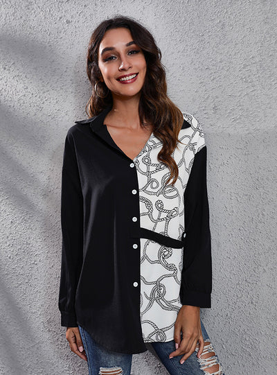 Chain Stitching Long Sleeve Chiffon Shirt