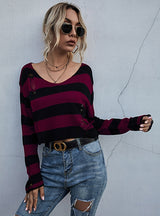 V-neck Loose Short Ripped Sweater