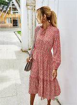 Ladies Long Sleeve Casual Flower Clothes Dresses