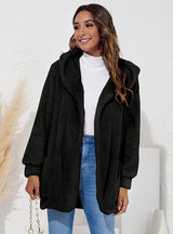 Loose Plush Hooded Cardigan Coat