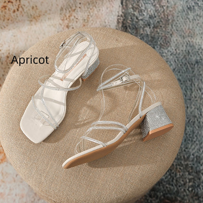 Thick-heeled Rhinestone Sandals