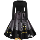 Halloween Printed Round Neck Long Sleeve Dress