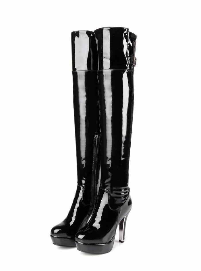 Women Boots Patent Leather Over the Knee Boots 