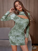 Tie-dyed Short High-necked Long-sleeved Dress