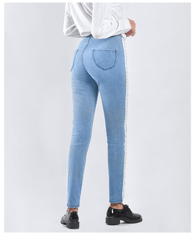 Pearl Ribbon Jeans Pencil Pants