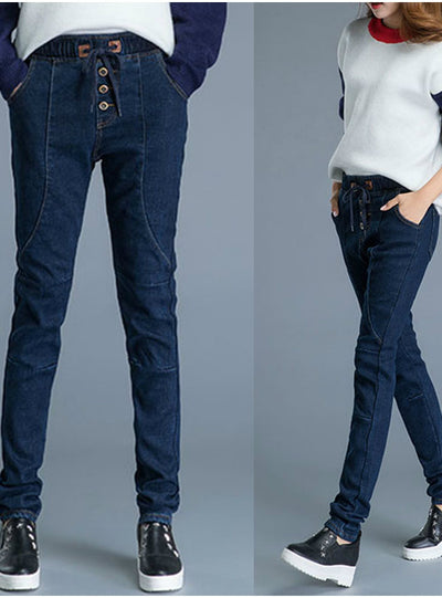 For Tall Girl Elastic Waist Boyfriend Denim Pants